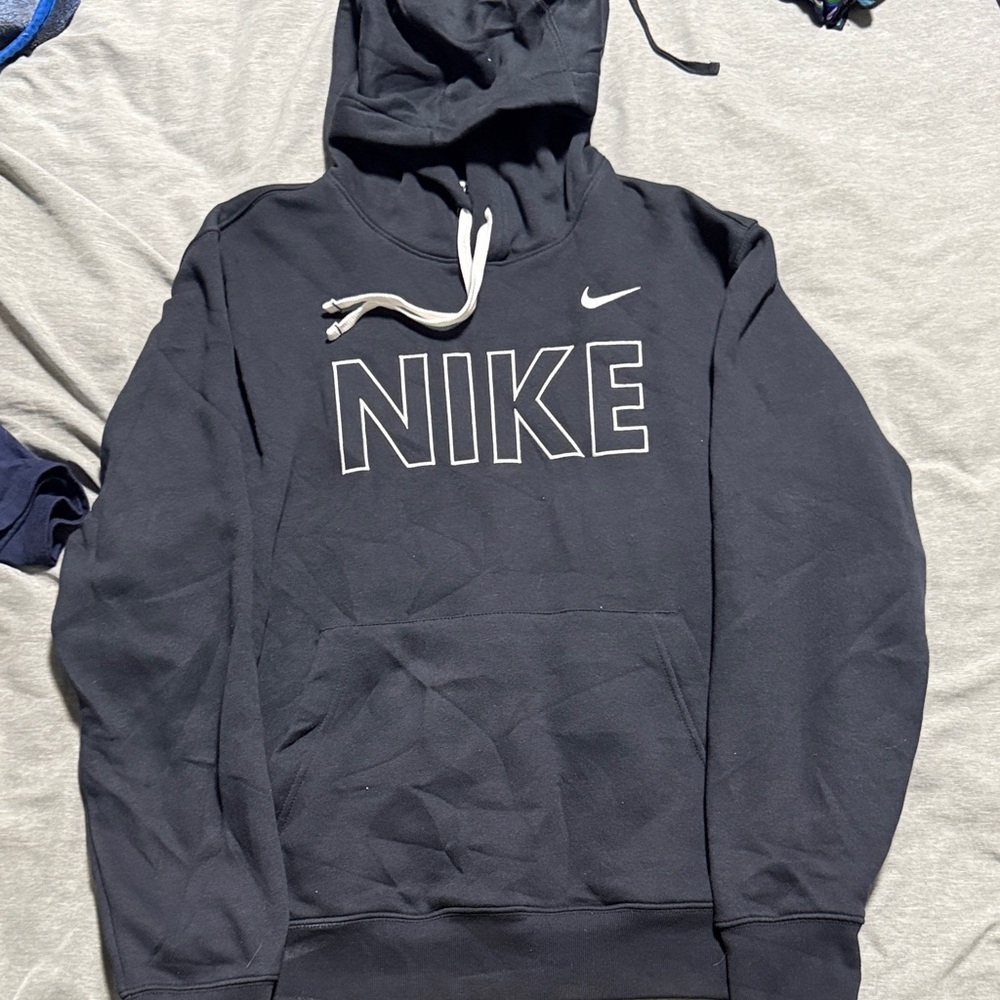 Nike Men's Black Hoodie with White Accents